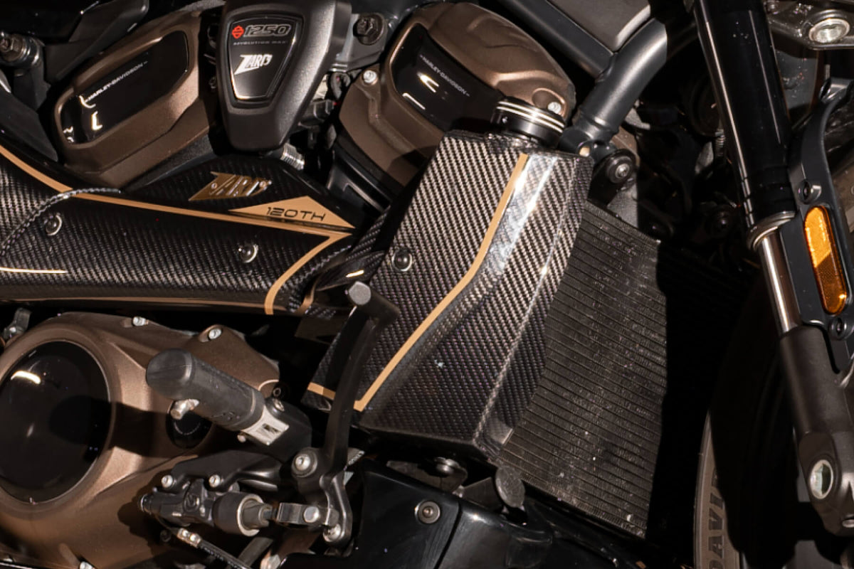 Zard 120th ANNIVERSARY LIMITED EDITION Carbon Fiber Radiator Covers, Front Fender, Side Panel, Billet Radiator Cap and Rear Suspension Knob Kit for Harley Davidson Sportster S 1250