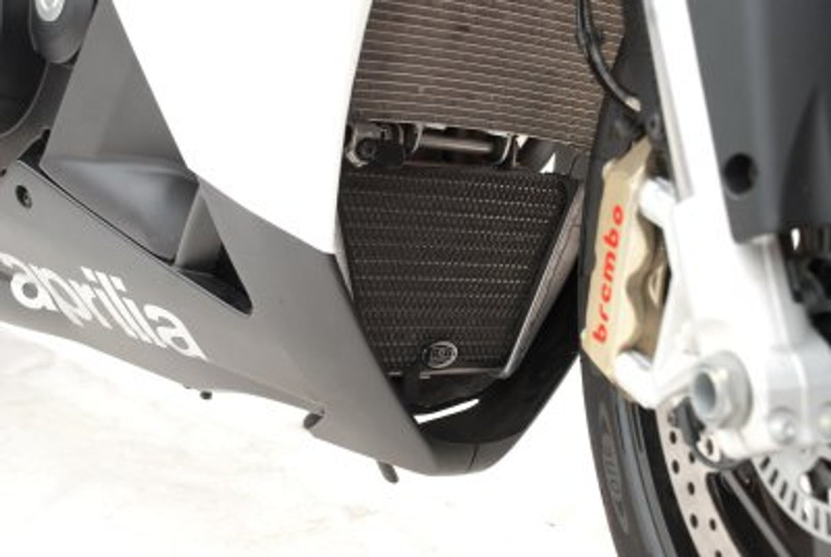 R&G Racing Oil Cooler Guard for Aprilia Tuono V4 1100 Factory / 1100 RR '05-'22, Factory Aprc '10-'15, R '09-'20, R Aprc '09-'18, RSV4-R '09-'20, RSV4 Factory '02-'18