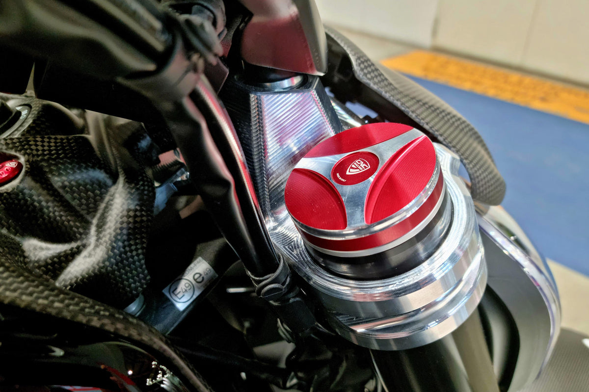 CNC Racing Fork Leg Plug Cap Set for the Ducati Diavel V4