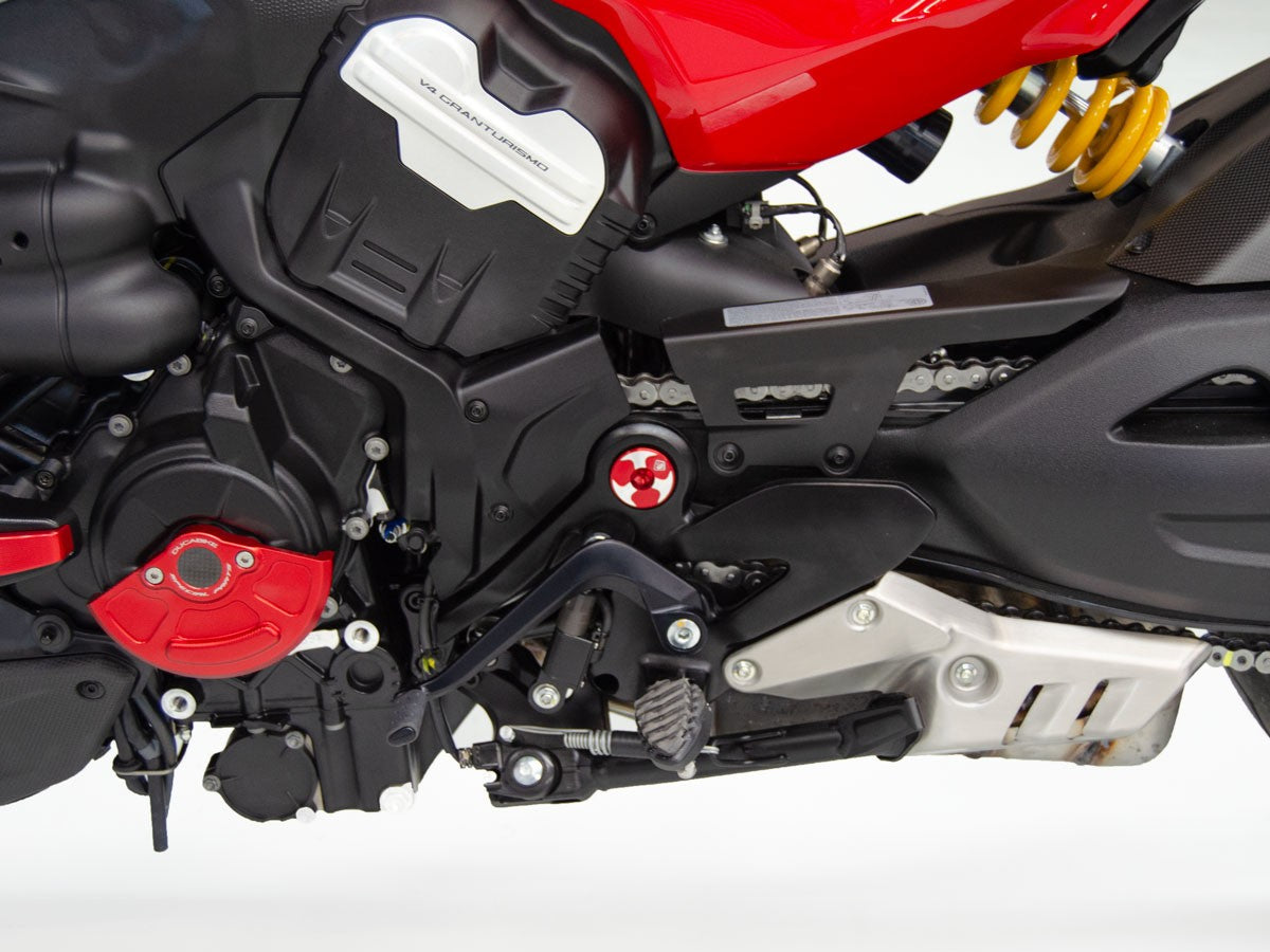 DBK Special Parts (Ducabike) Tri Blade Contrast Cut Billet Swingarm Caps for the Ducati Diavel V4
